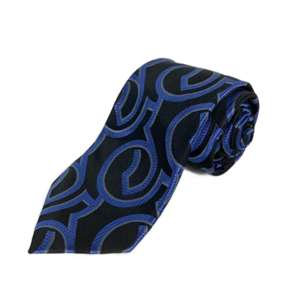 Paul Fredrick Tie Mens Blue Black Abstract‎ Pointed Classic Silk Neck Tie